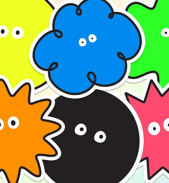 Image of the 6 different coloured characters used in the filter