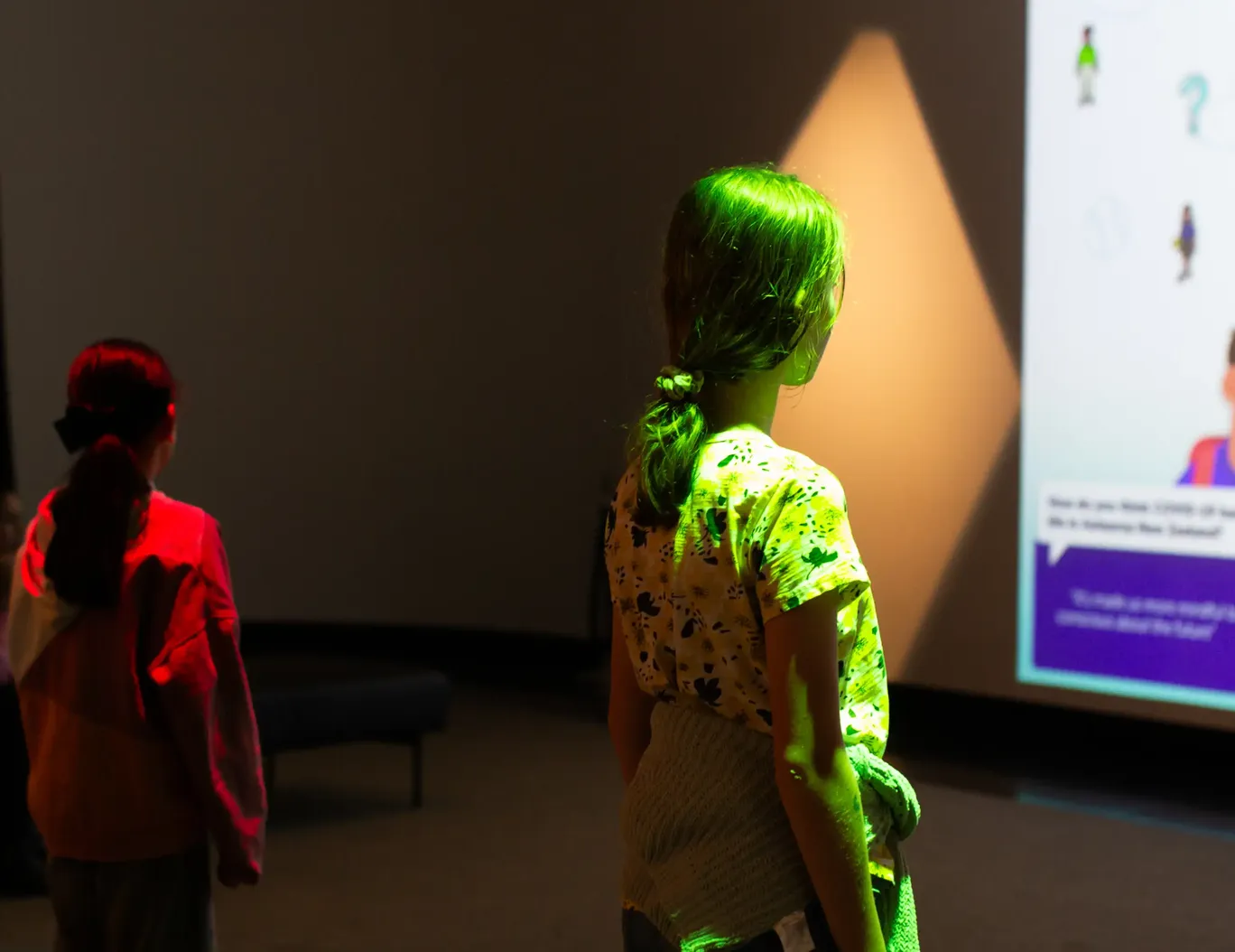 Image of children under coloured spotlights