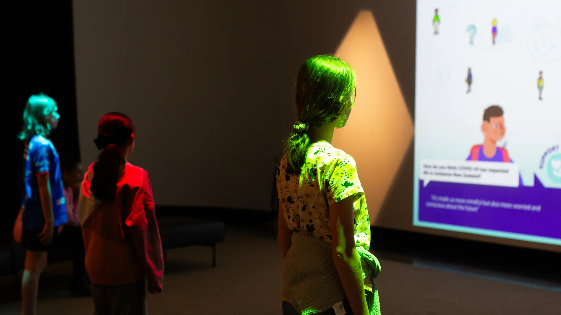 Image of children under coloured spotlights
