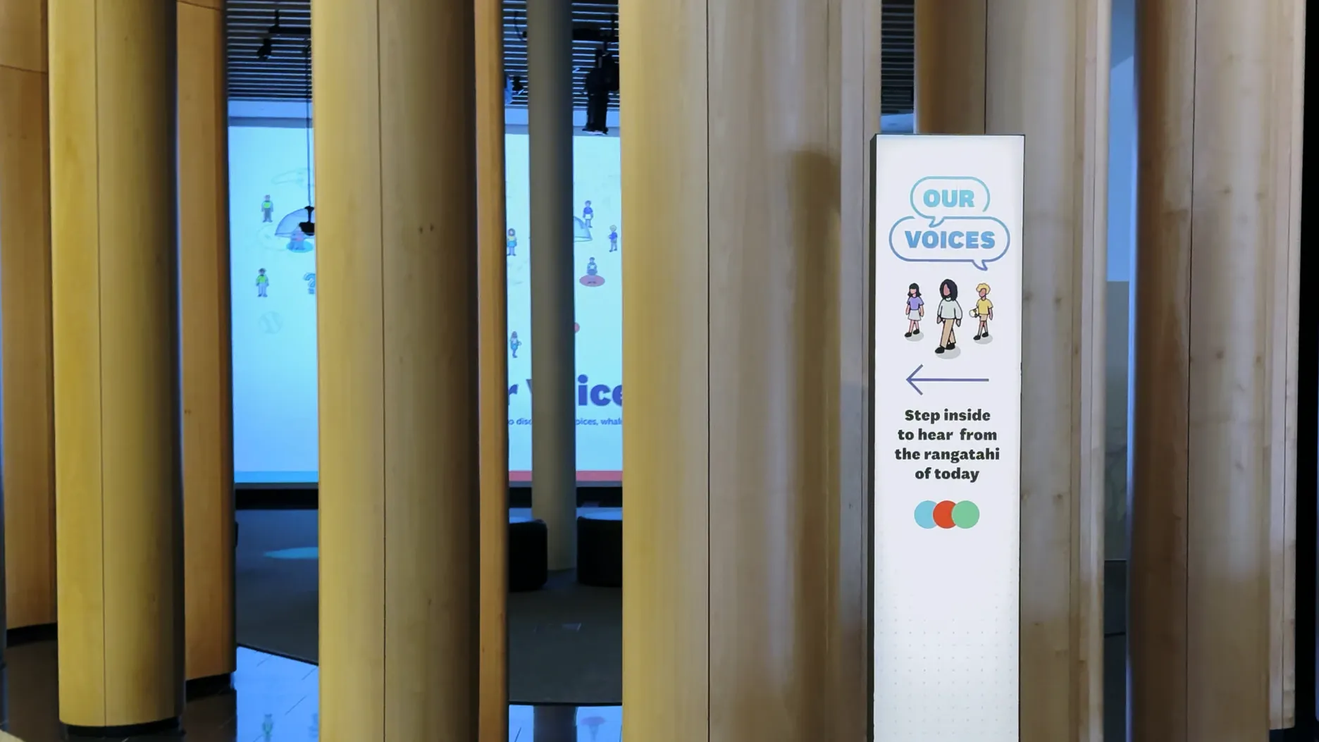 Image of the Our Voices exhibition sign at the Auckland Museum